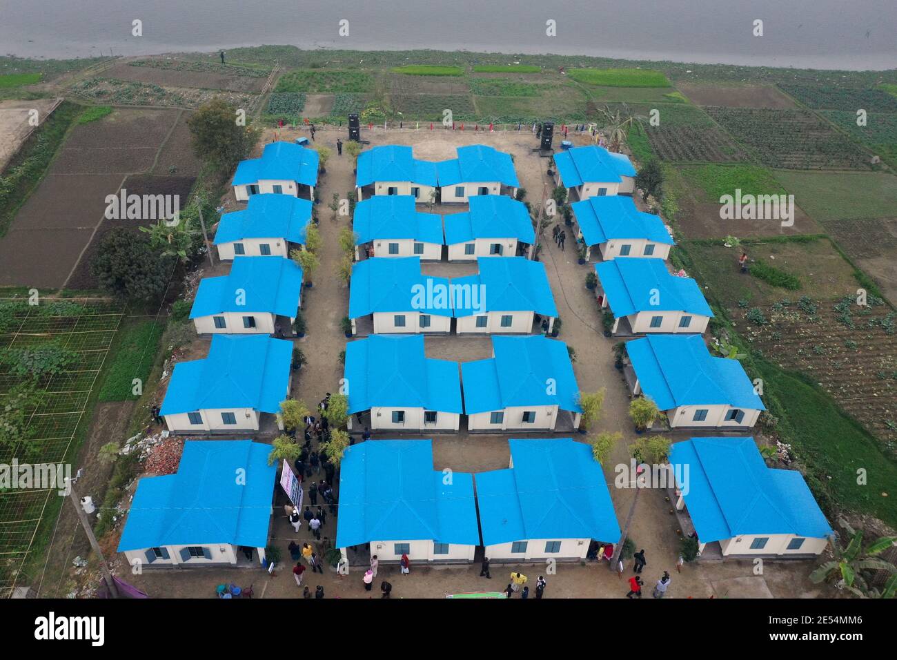 Narayanganj, Bangladesh - le 20 janvier 2021 : une vue d'ensemble du projet de refuge pour les sans-abri à Rupganj à Narayanganj. Banque D'Images