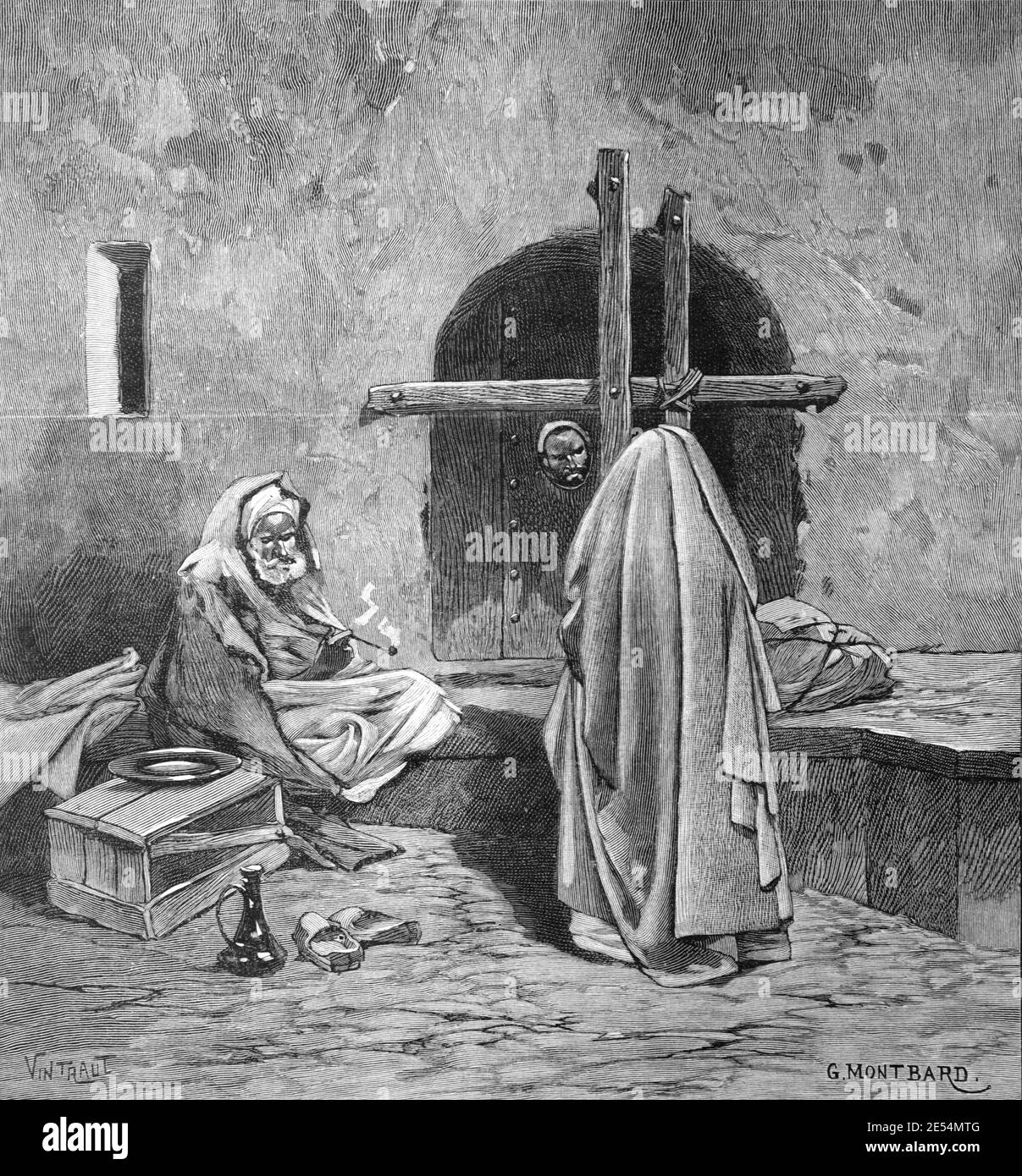 Prisonniers marocains dans la prison marocaine Maroc 1904 Vintage Illustration Or Gravure Banque D'Images