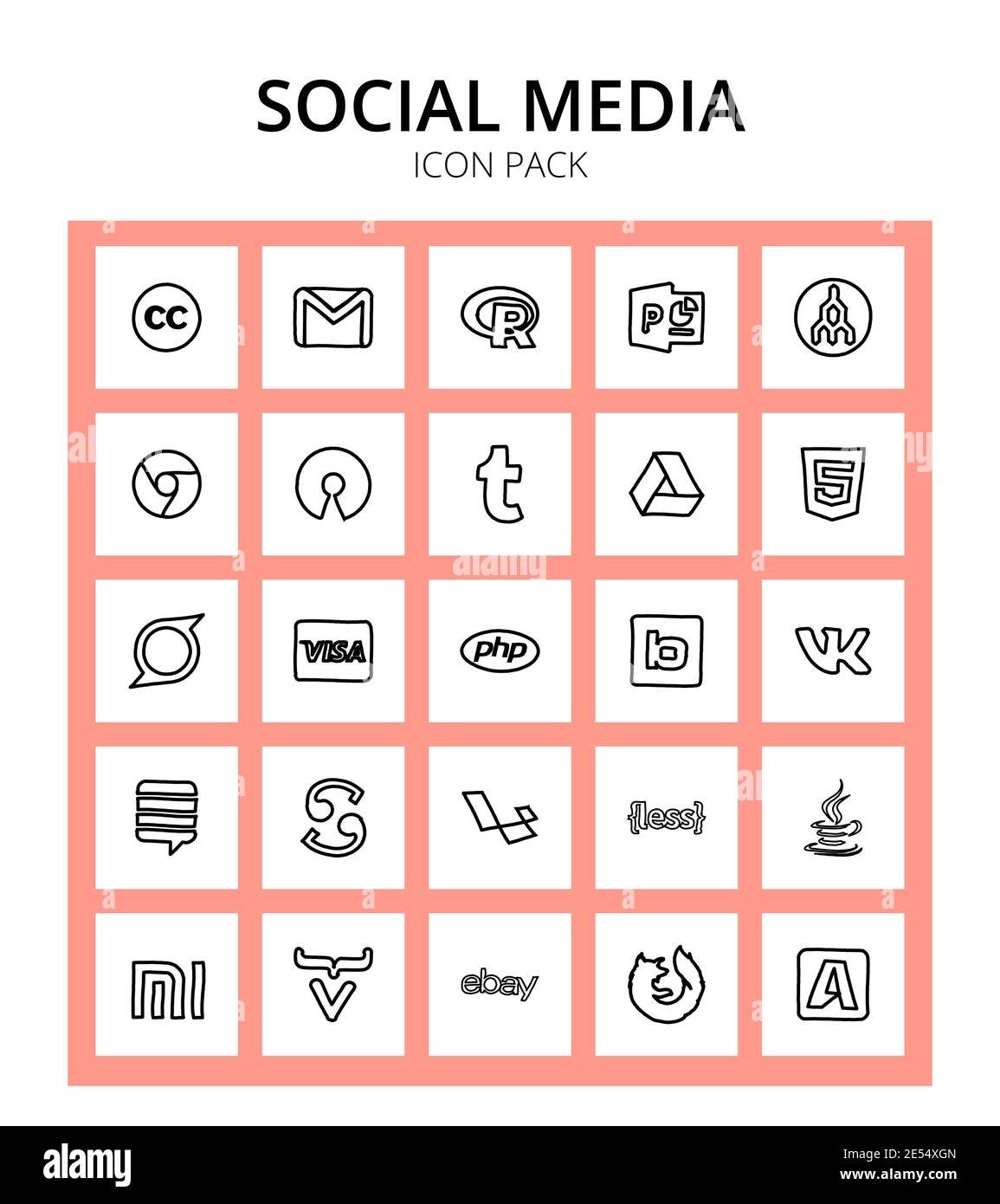 Social Media 25 icônes bimobject, carte de crédit, osi, visa, html éléments de conception vectorielle modifiables Illustration de Vecteur