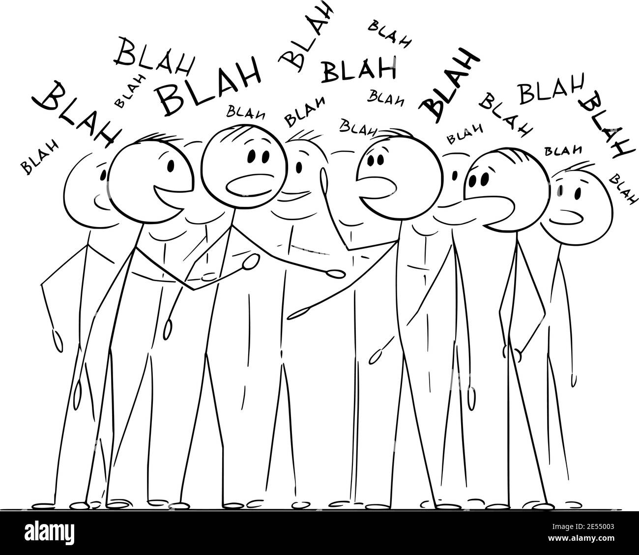 La foule ou le groupe de personnes ne fait rien, parle ou parle blah, figure de bâton de dessin animé vectoriel ou illustration de personnage. Illustration de Vecteur