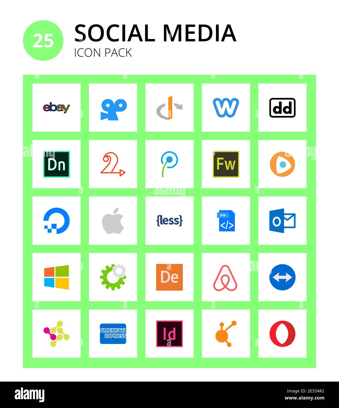 Social Media 25 icônes php, Apple, tencent, océan, Centrecode modifiable Vector Design éléments Illustration de Vecteur