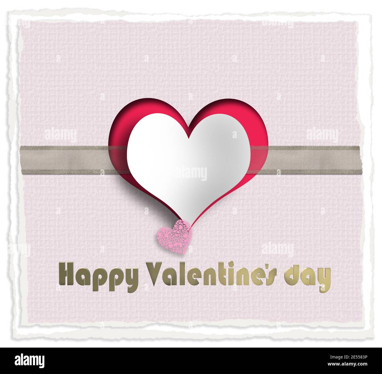 Histoire D Amour Mignonne Deux Coeurs Sur Fond Rose Avec Ruban Texte Dore Happy Valentines Day Saint Valentin Mariage Carte D Amour Illustration 3d Photo Stock Alamy