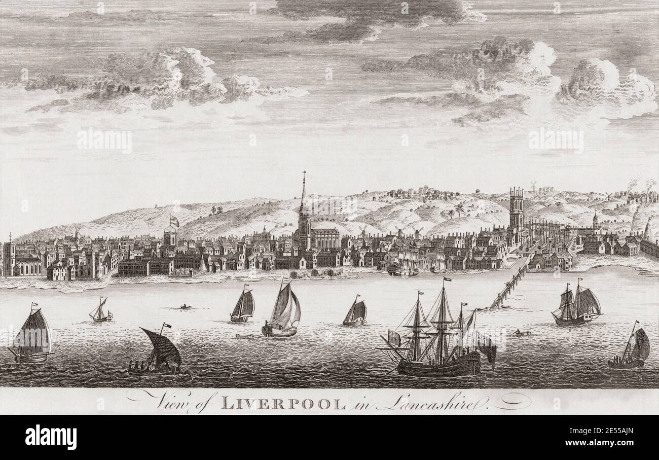 Vue sur le front de mer de Liverpool sur le fleuve Mersey, Lancashire, Angleterre au milieu du XVIIIe siècle. Banque D'Images