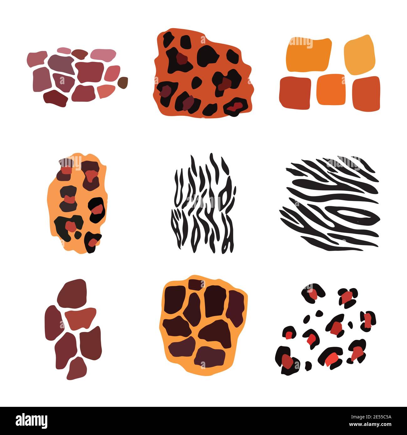 Ensemble animaux sauvages. Imprimé Jaguar, léopard, zèbre, girafe, tigre et guépard. Illustration de Vecteur