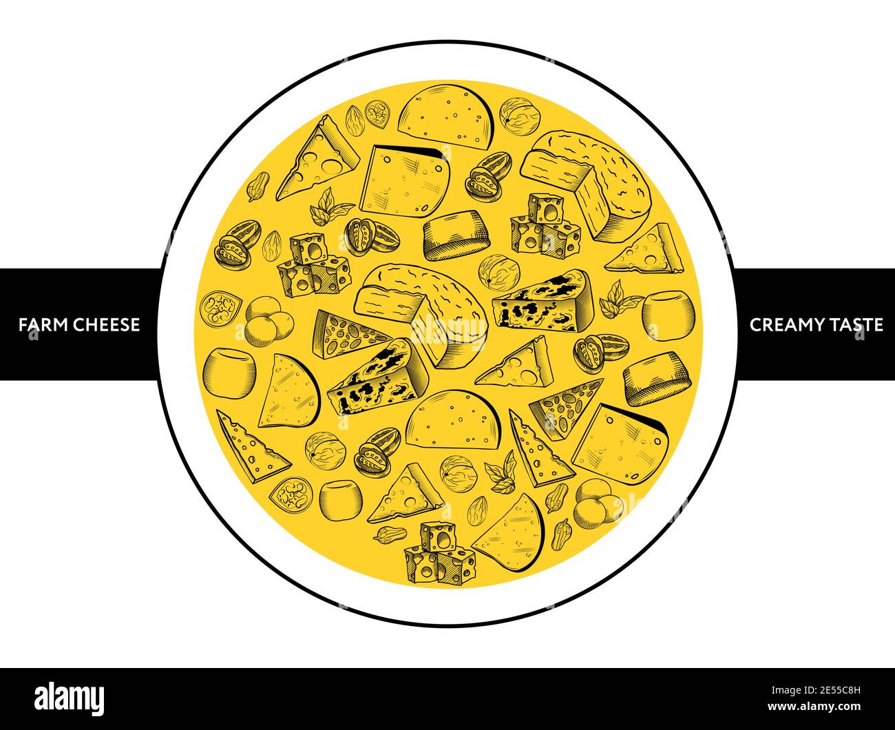 Illustration du vecteur de fromage dans le style d'esquisse avec un motif dessiné à la main tranches de différents fromages et espace de copie sur fond blanc Illustration de Vecteur