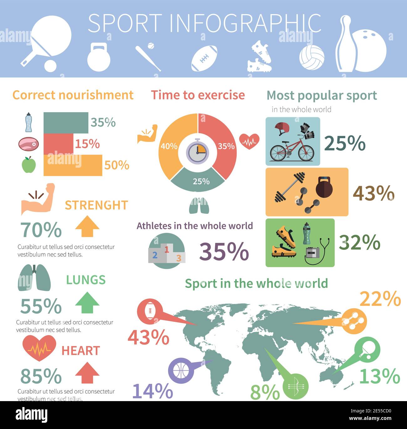 Rapport d'infographie le plus populaire sur le sport mondial avec conseils nutritionnels pour les athlètes conseils présentation imprimer illustration vectorielle abstraite Illustration de Vecteur