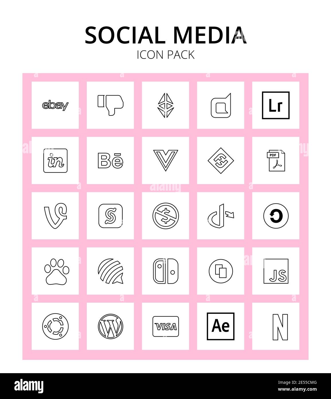 Ensemble de 25 éléments de création de logo social, Vine, vuejs, adobe, PDF modifiables Vector Design Illustration de Vecteur