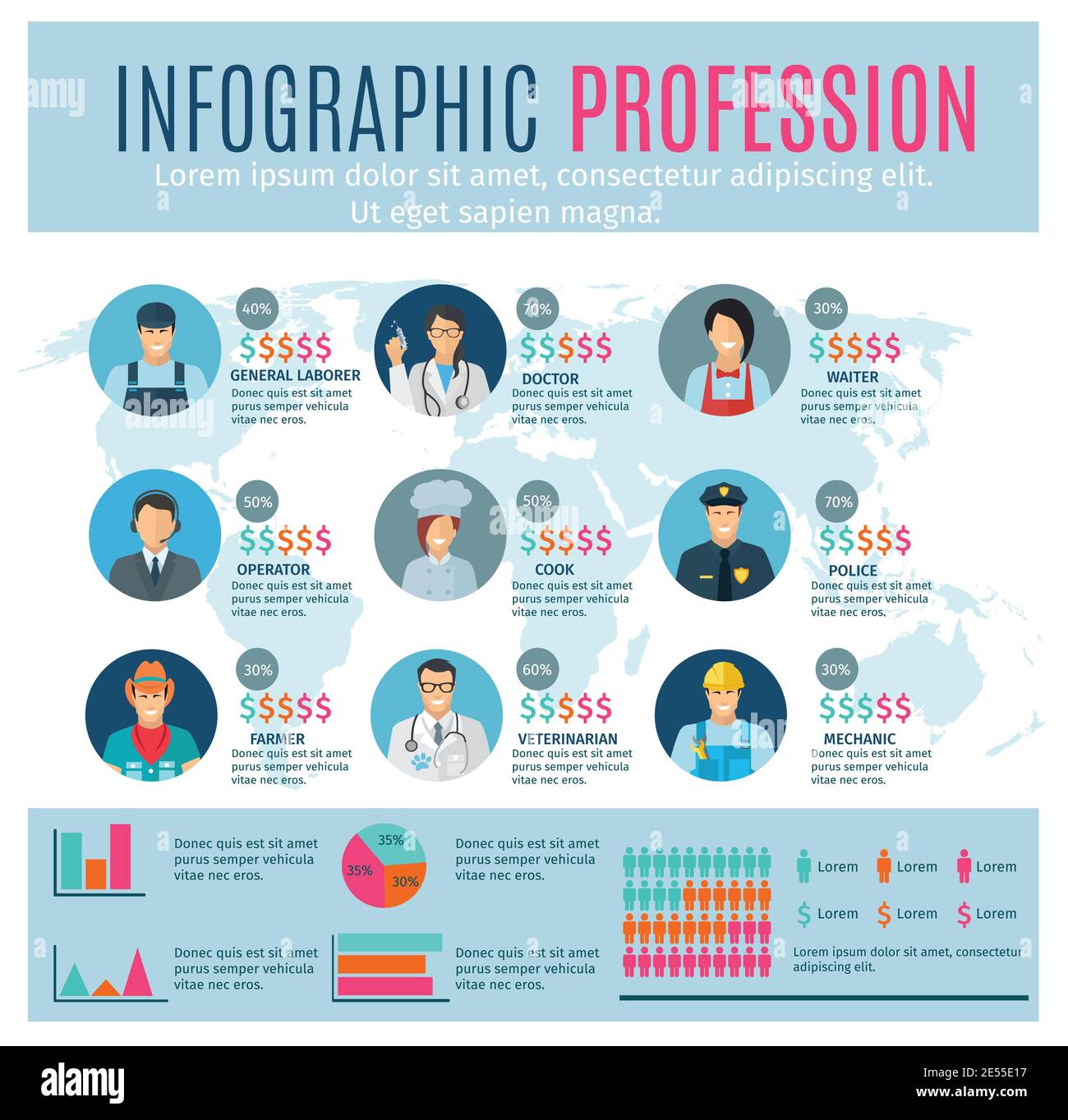 Ensemble D infographies De Professions Avec Graphiques Et Carte Du ensemble-d-infographies-de-professions-avec-graphiques-et-carte-du