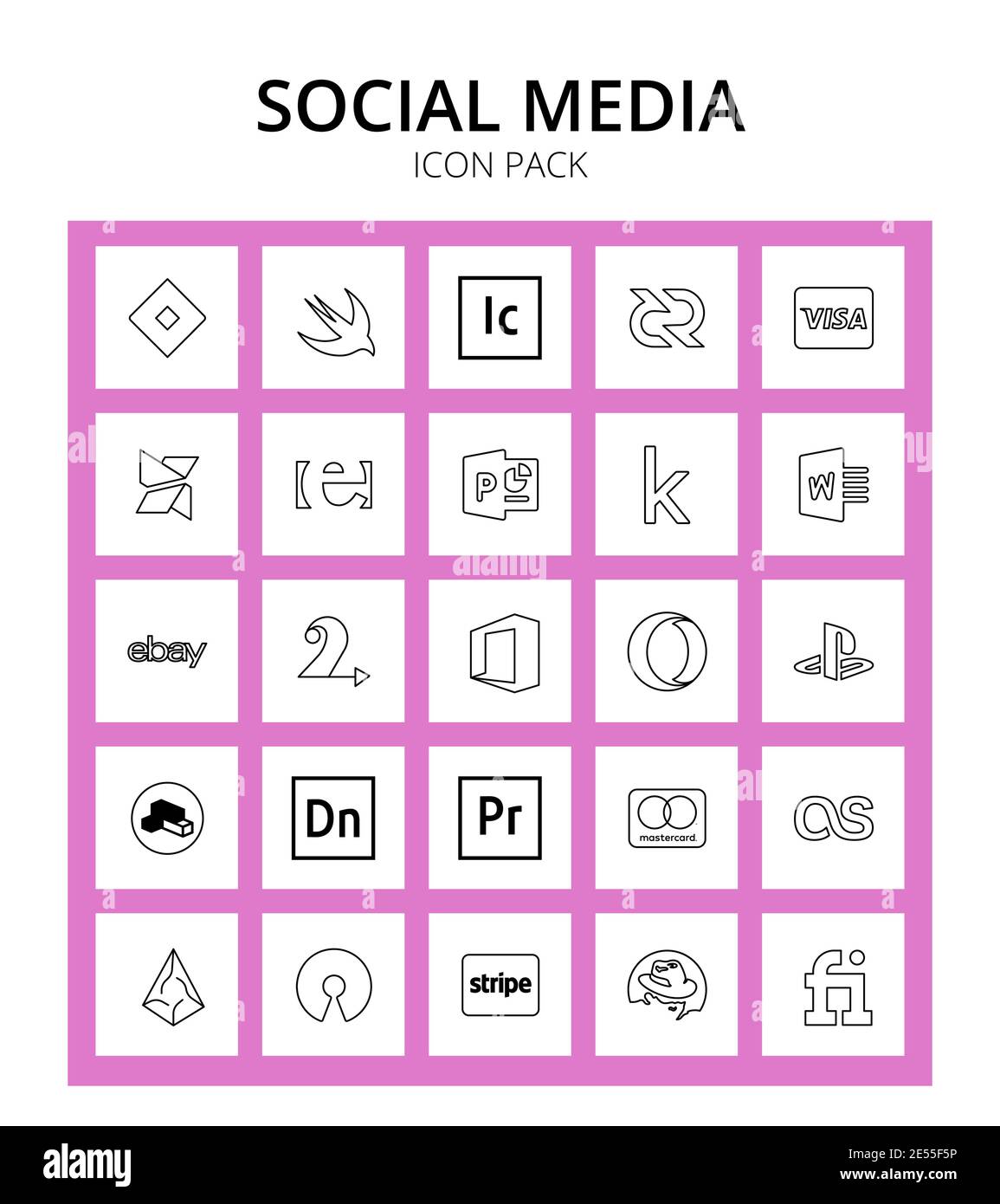 25 signes et symboles sociaux créatif, opéra, erlang, bureau, ebay modifiable Vector Design éléments Illustration de Vecteur