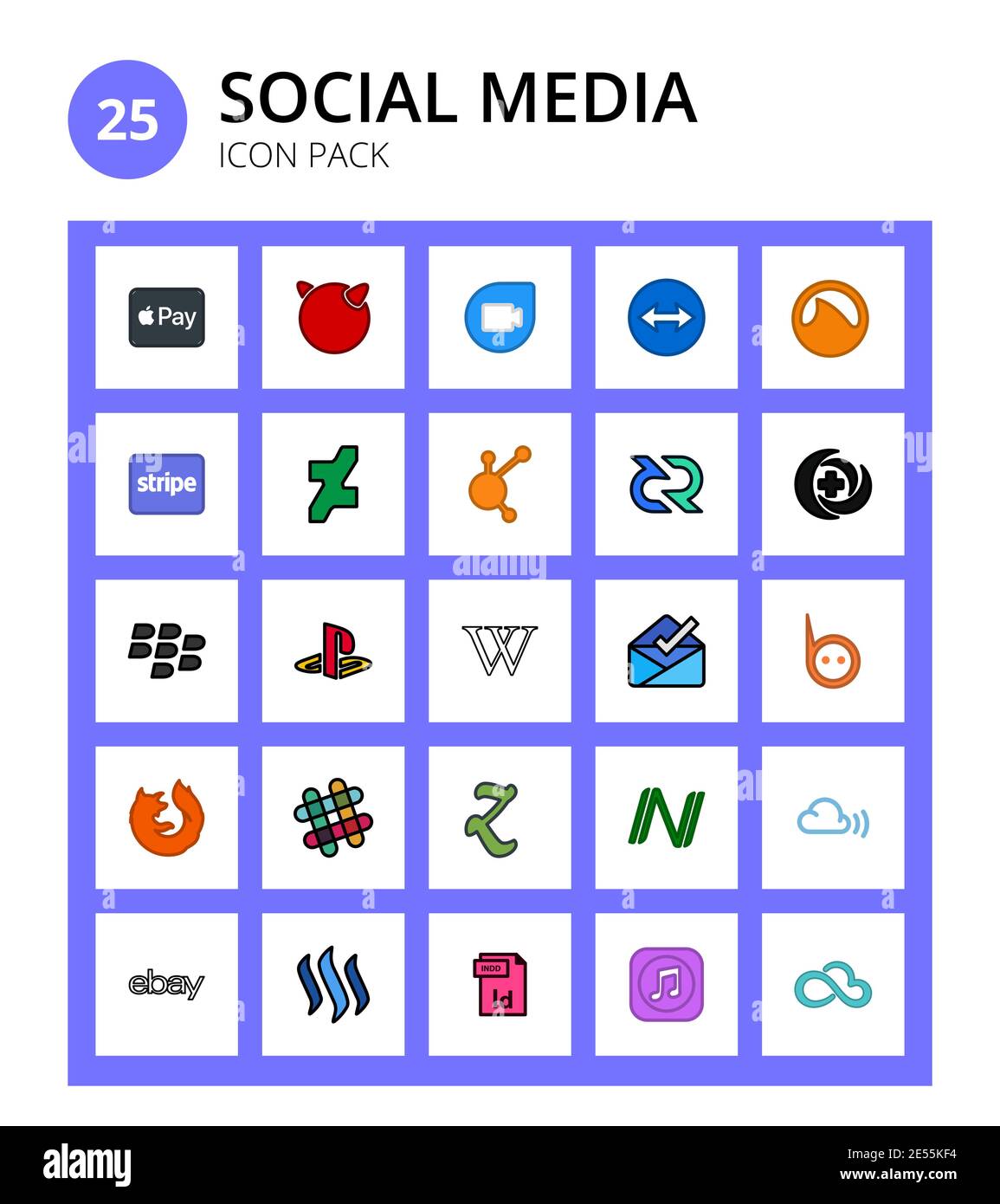 Boîte de réception des icônes des médias sociaux 25, wikipedia, carte de crédit, playstation, medrt Editable Vector Design Elements Illustration de Vecteur