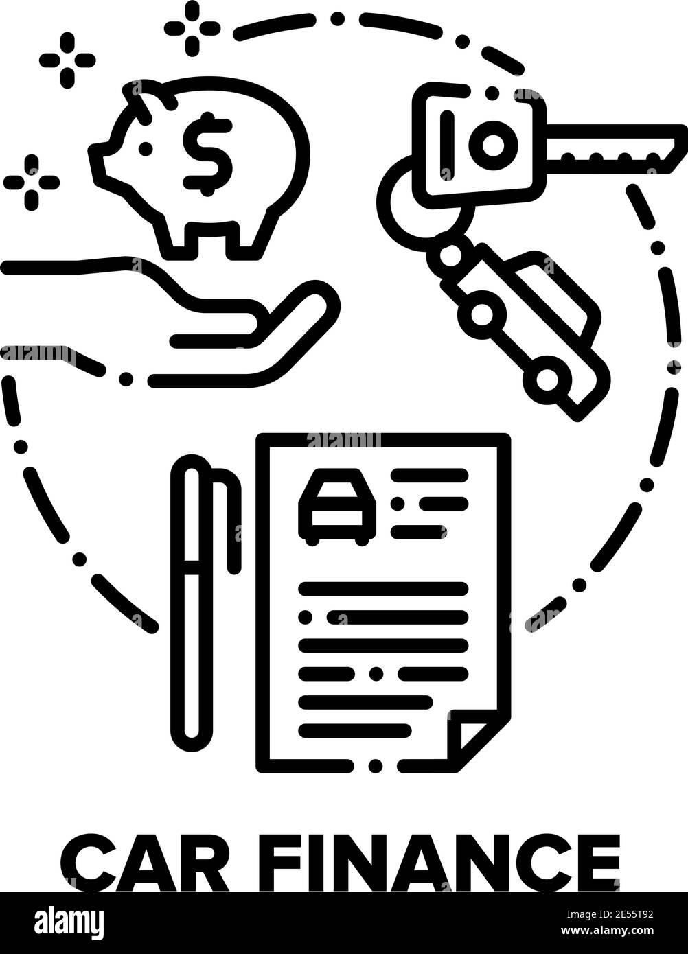 Illustrations noires du concept de véhicule de financement Vector Illustration de Vecteur