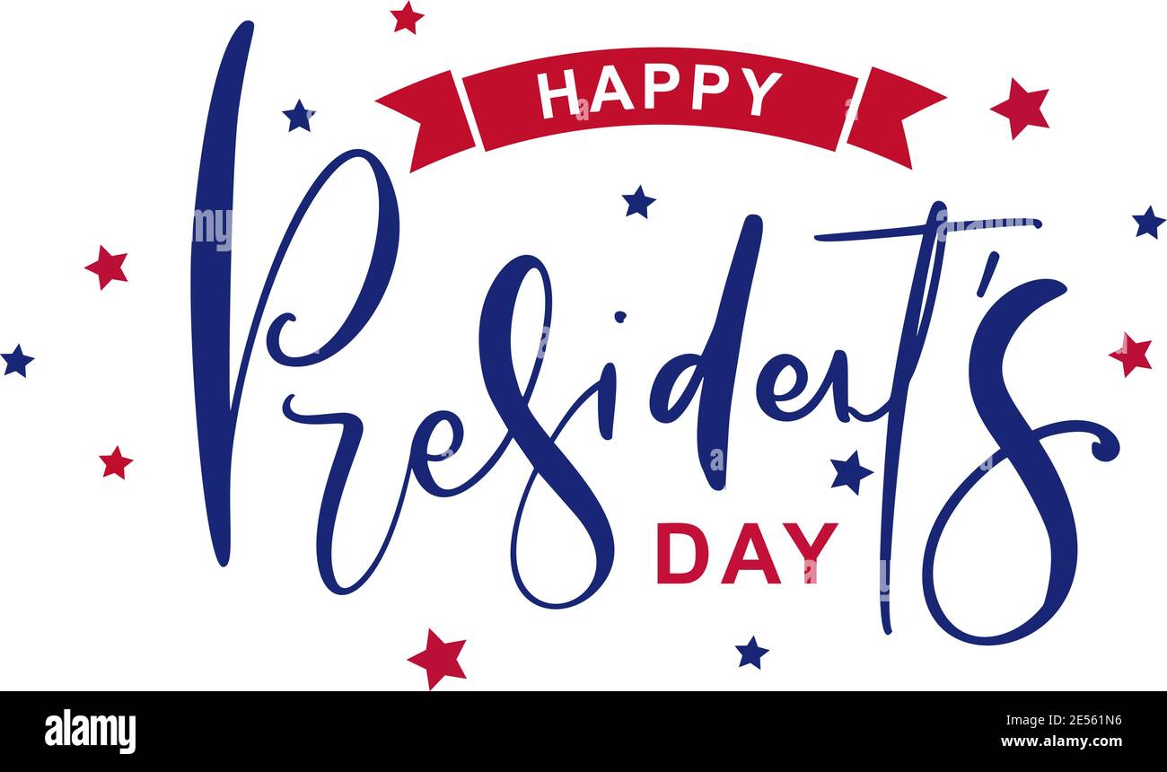 Logo Happy Presidents Day avec étoiles et ruban. Illustration vectorielle texte dessiné à la main pour la journée des présidents aux États-Unis. Script. Motif calligraphique Illustration de Vecteur