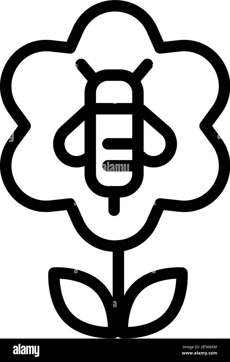 Abeille sur fleur, apiaire, apiculture simple ligne de couleur icône ou logo. Illustration de Vecteur