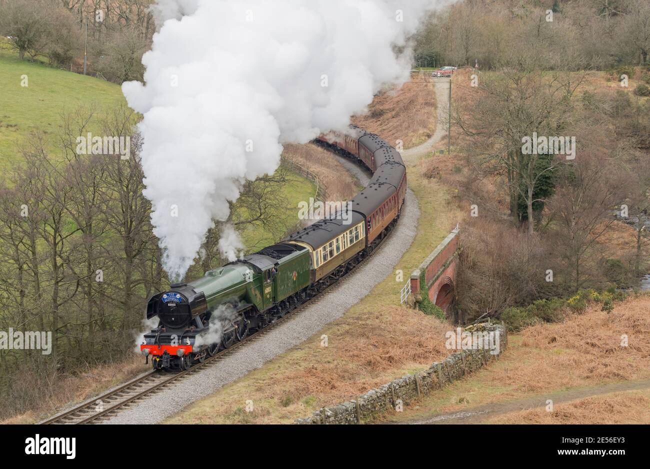 The Flying Scotsman sur le North Yorkshire Moors Railway près de Goathland. Banque D'Images