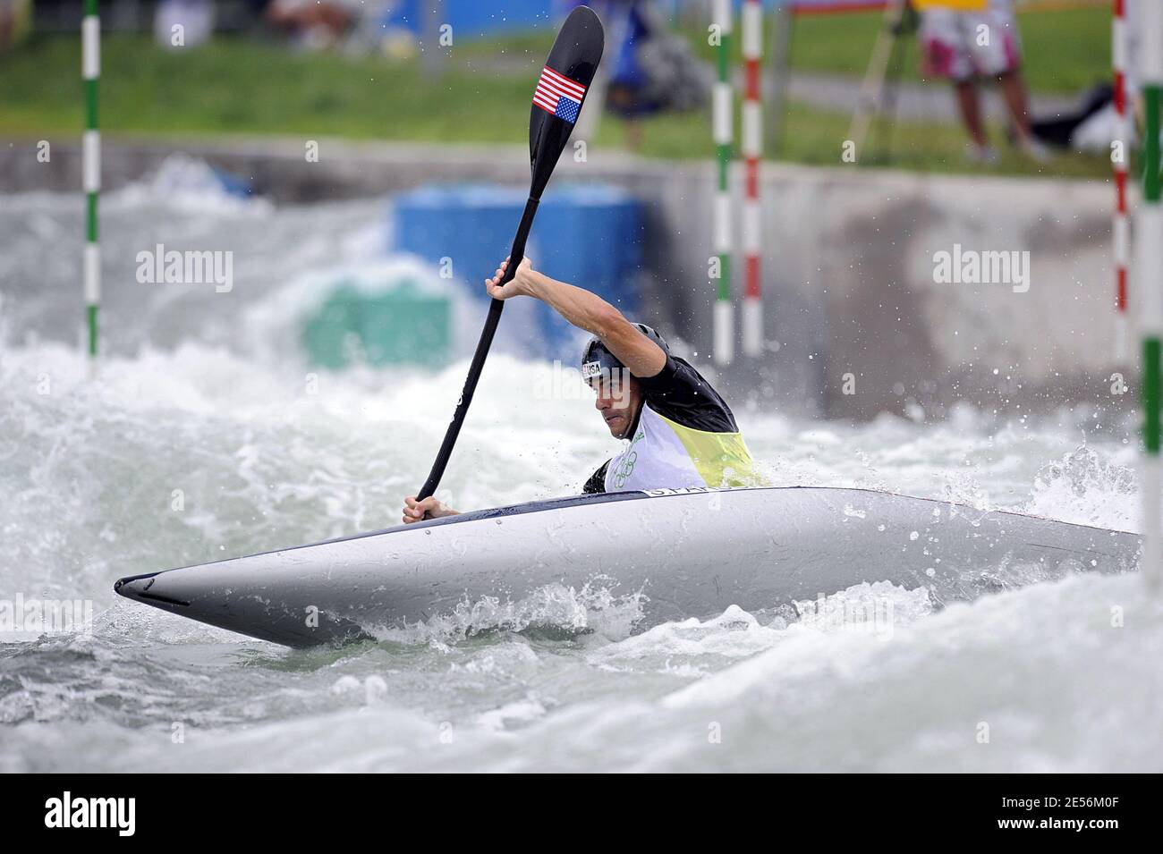 Le 3 août 2008, Scott Parsons, des États-Unis, participe à la qualification de slalom masculin en canoë-kayak lors de la XXIXe journée des Jeux Olympiques de 11 au parc olympique d'aviron-canoë de Shunyi, à Beijing, en Chine. Photo de Jing min/Cameleon/ABACAPRESS.COM Banque D'Images