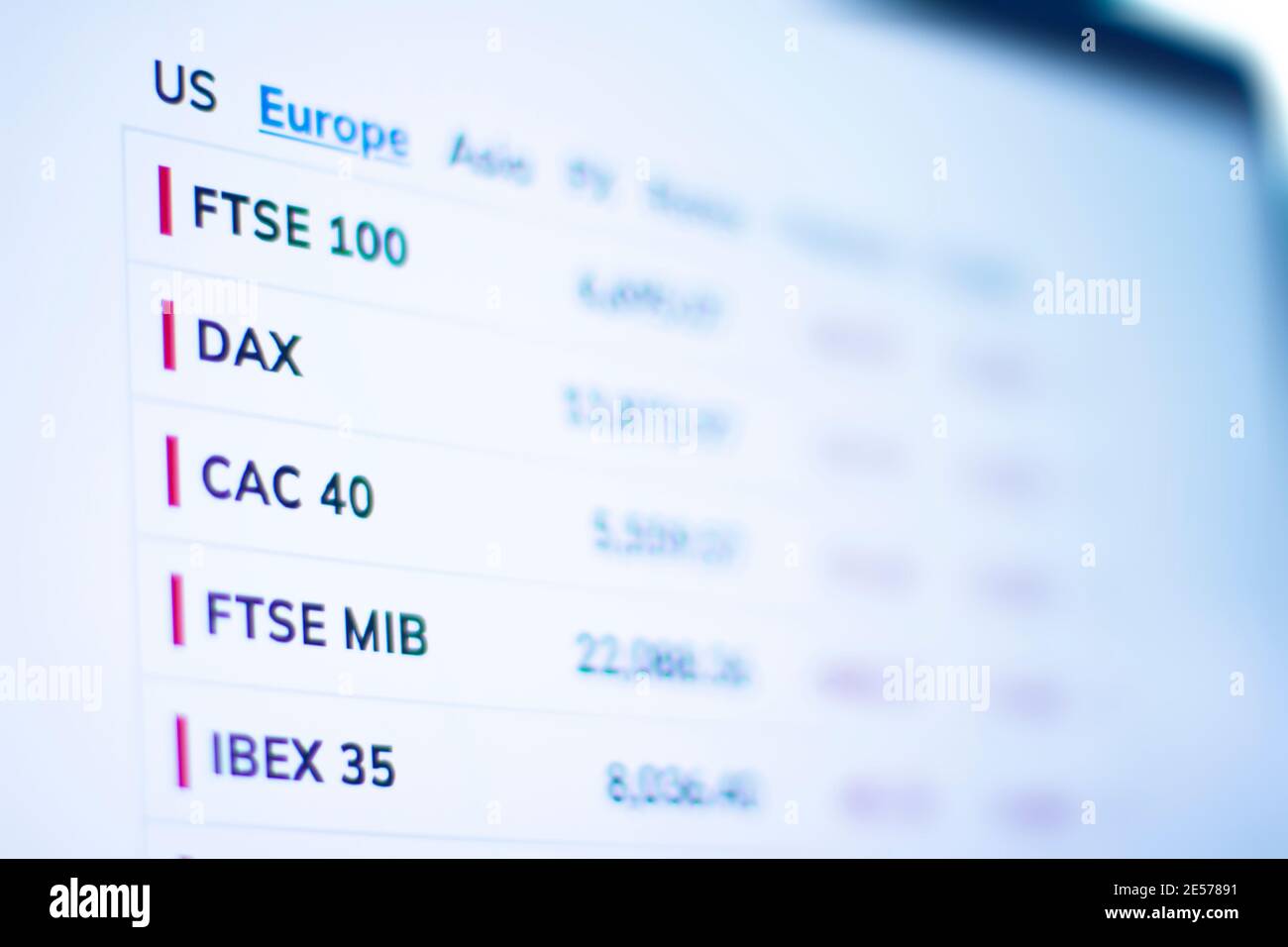 Marché boursier européen Numéro de marché boursier affiché. Concept: Investir le marché boursier, gagner et perdre des profits, échange de données Banque D'Images