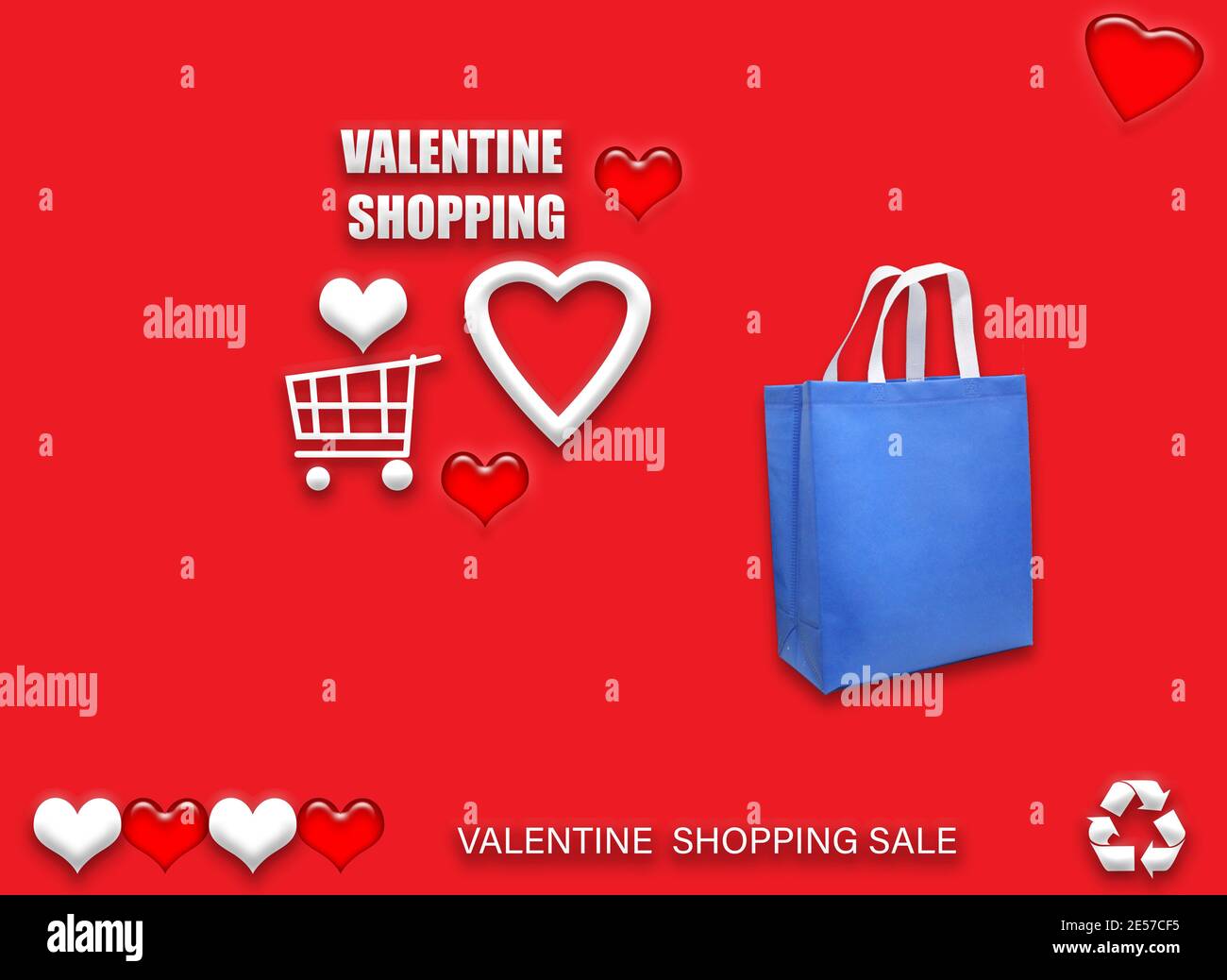 Sacs ECO cadeau de Saint-Valentin. Sacs de shopping Happy Valentines Day bannière de vente avec coeur et panier. Espace de copie pour le texte. Banque D'Images
