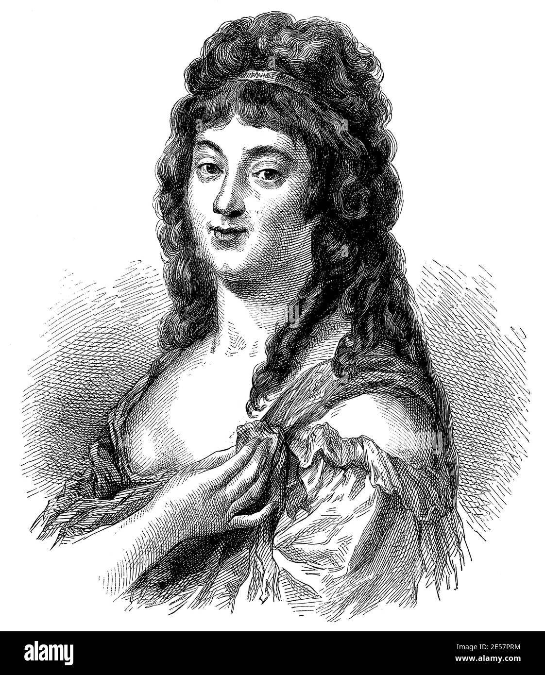 Portrait de Madame Roland (née Marie-Jeanne Phlipon) - une révolutionnaire française, salonnière et écrivain. Illustration du 19e siècle. Allemagne. Arrière-plan blanc. Banque D'Images