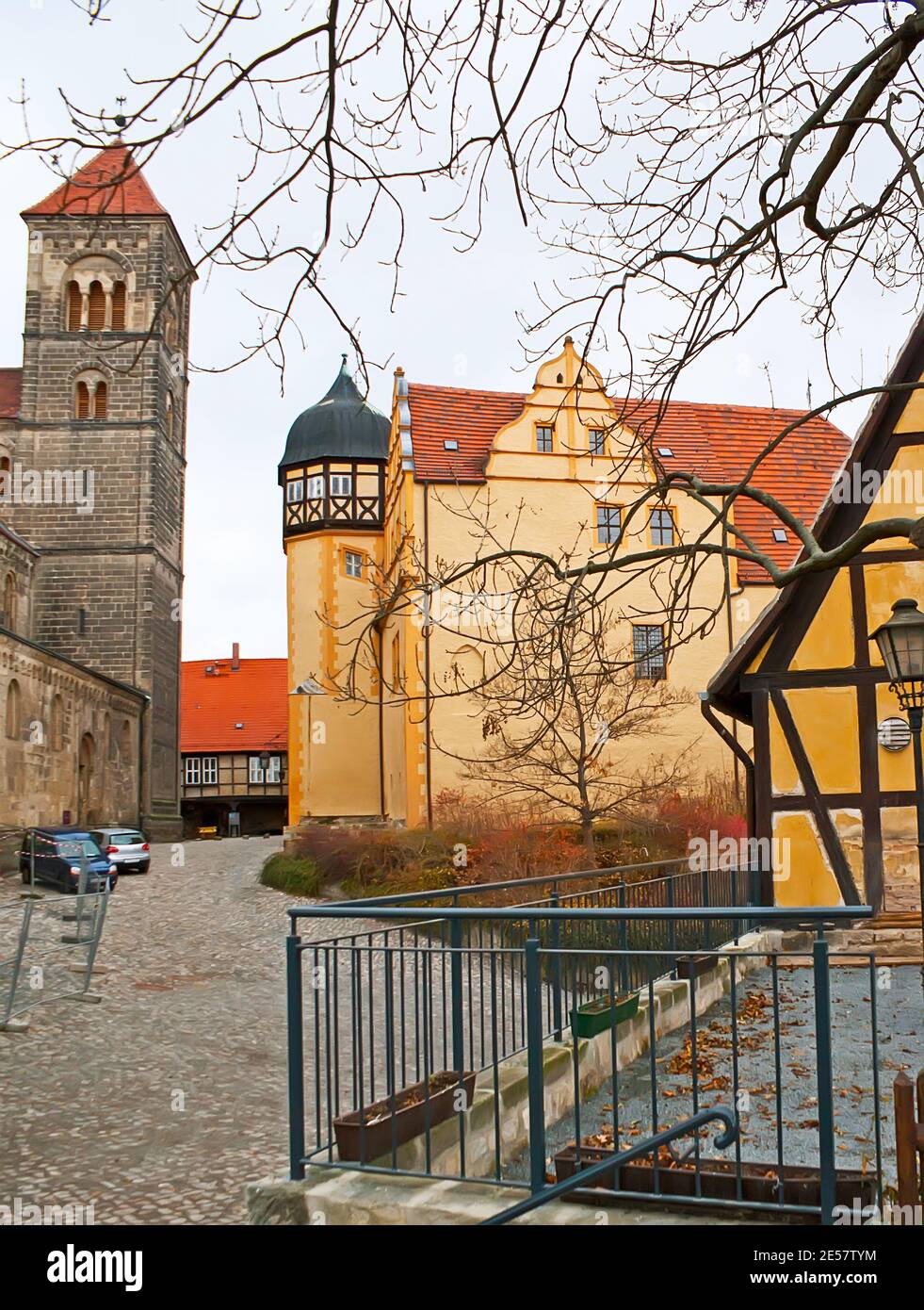 Le territoire médiéval de la colline du château avec conservé la Collégiale St Servatius et le château, Quedlinburg, Harz, Allemagne Banque D'Images