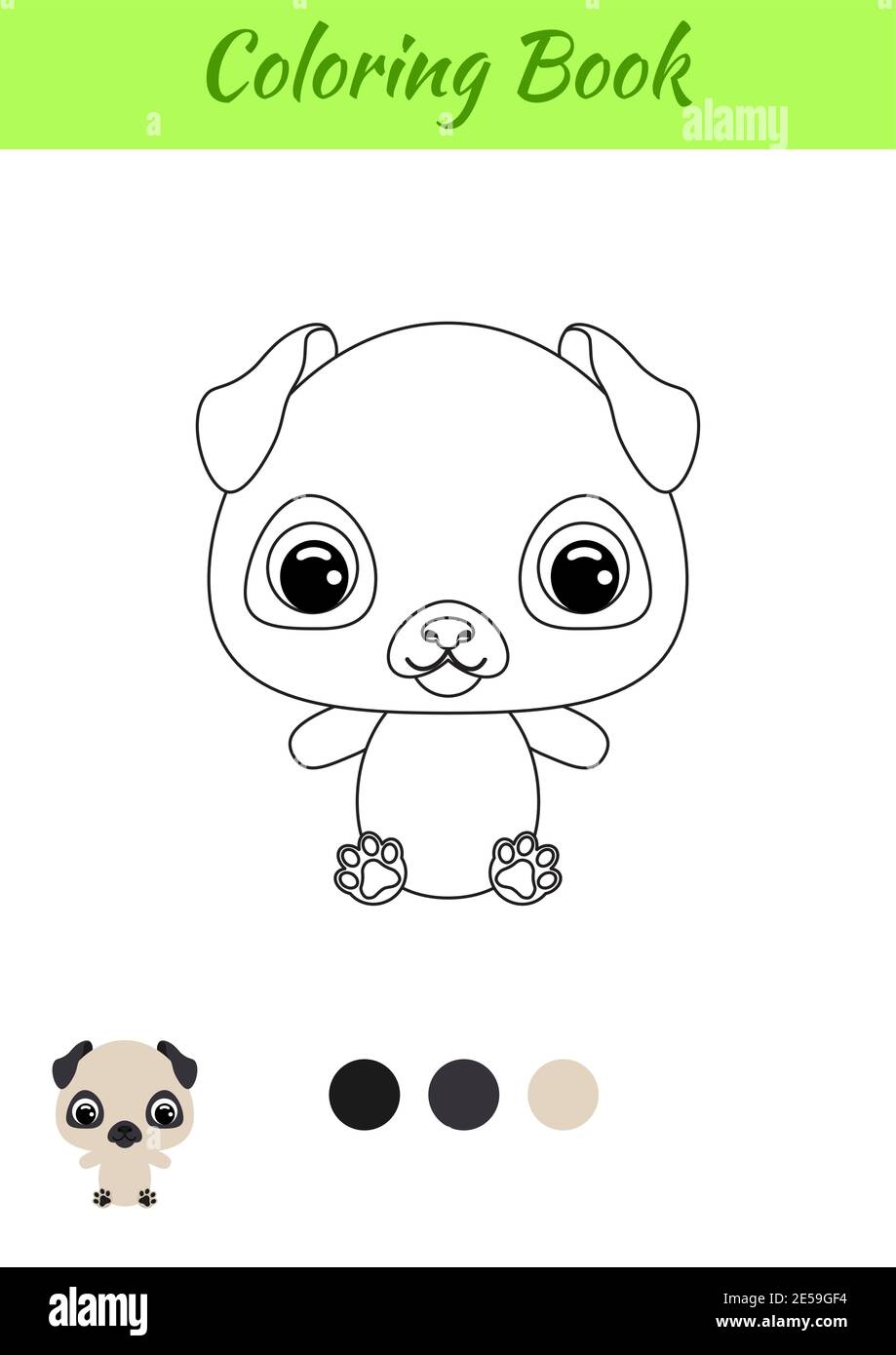 Livre de coloriage petit chien de pug de bébé assis. Page de coloriage