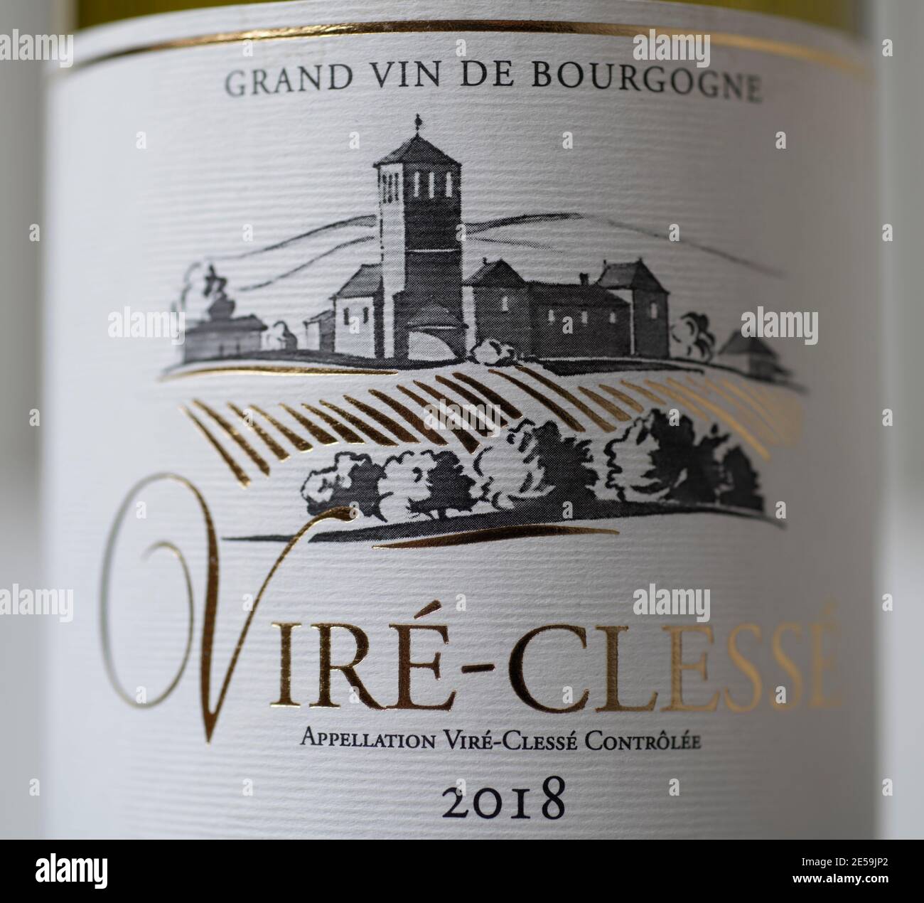 Étiquette de bouteille de vin de Bourgogne vierge Clessé Banque D'Images