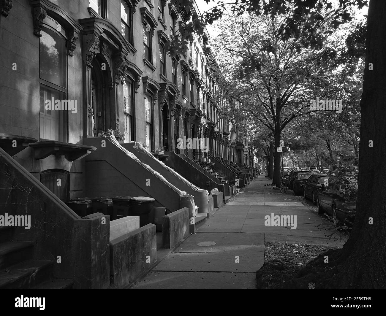 New York City en novembre 2019 - grès brun façades de maisons en rangée à Brooklyn. Banque D'Images
