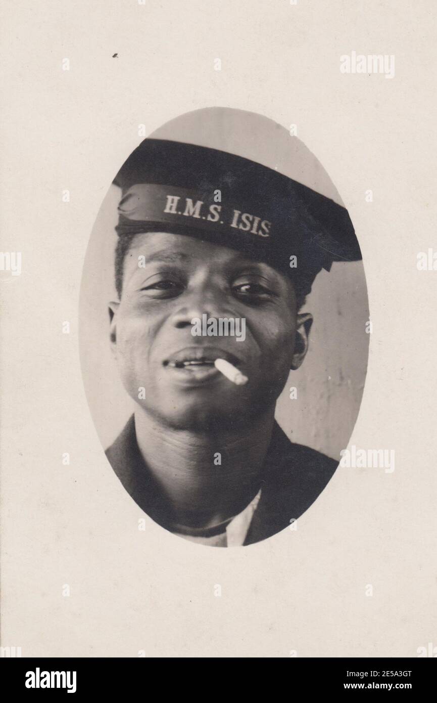 Portrait du marin noir de la Royal Navy qui a servi sur le HMS Isis, c. Première Guerre mondiale. Le HMS Isis a été affecté à la station des Indes du Nord et de l'Ouest de la Marine royale en 1915 Banque D'Images