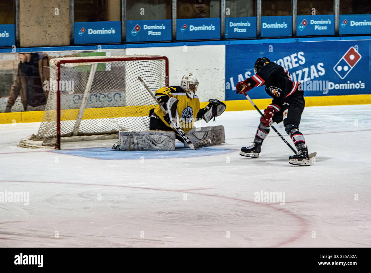 MAJADAHONDA, ESPAGNE - 14 novembre 2020: Match de hockey sur glace masculin entre SAD Majadahonda et CG Puigcerda tenu à la patinoire la Nevera à Majadahonda sur non Banque D'Images