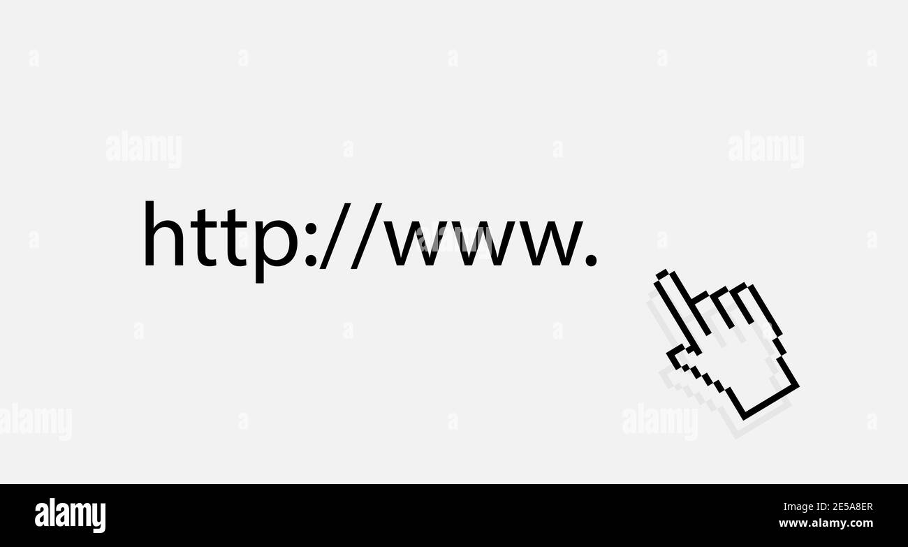 Icône www. Icône du site Web. Www avec curseur à main de style plat Illustration de Vecteur