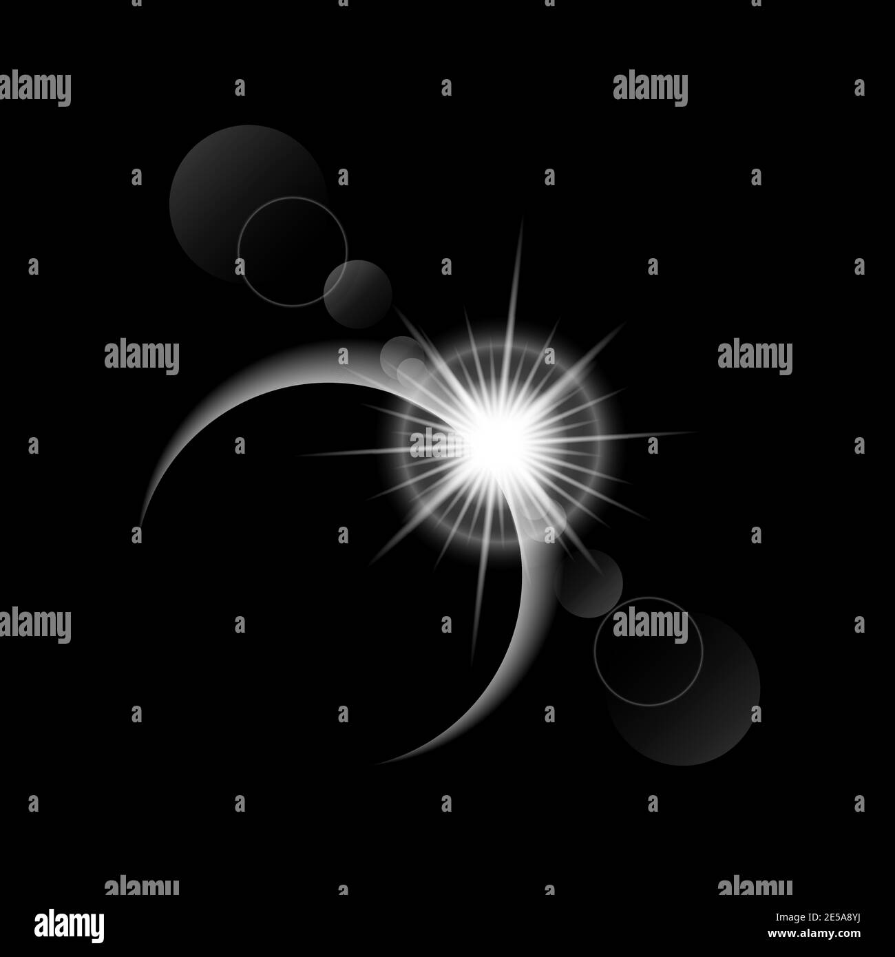 éclipse solaire sur fond noir, éclipse totale avec rayons solaires, illustration vectorielle Illustration de Vecteur