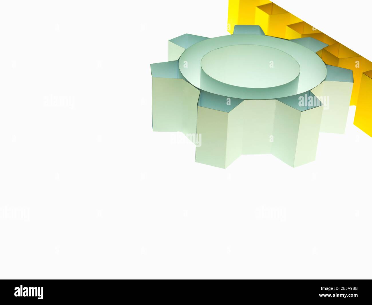 Pignon sur courroie de distribution, fabrication, icône de pignon. Concept de couleur simple en papier. Arrière-plan blanc, espace de copie. Banque D'Images