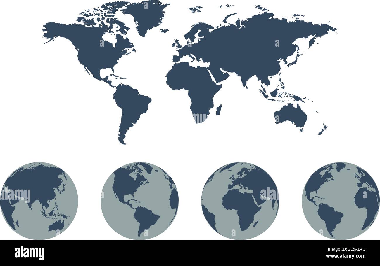 Icône de vecteur de carte du monde avec Earth Globes Illustration de Vecteur