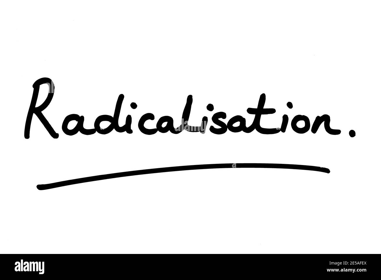 Radicalisation manuscrite sur fond blanc. Banque D'Images