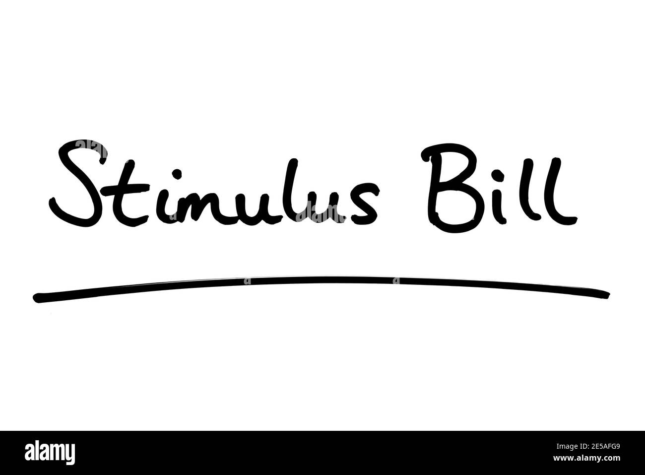 Stimulus Bill, manuscrit sur fond blanc. Banque D'Images