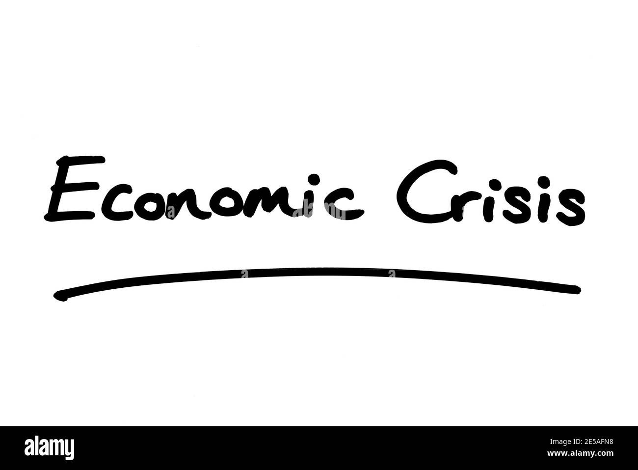 Crise économique, manuscrit sur fond blanc. Banque D'Images
