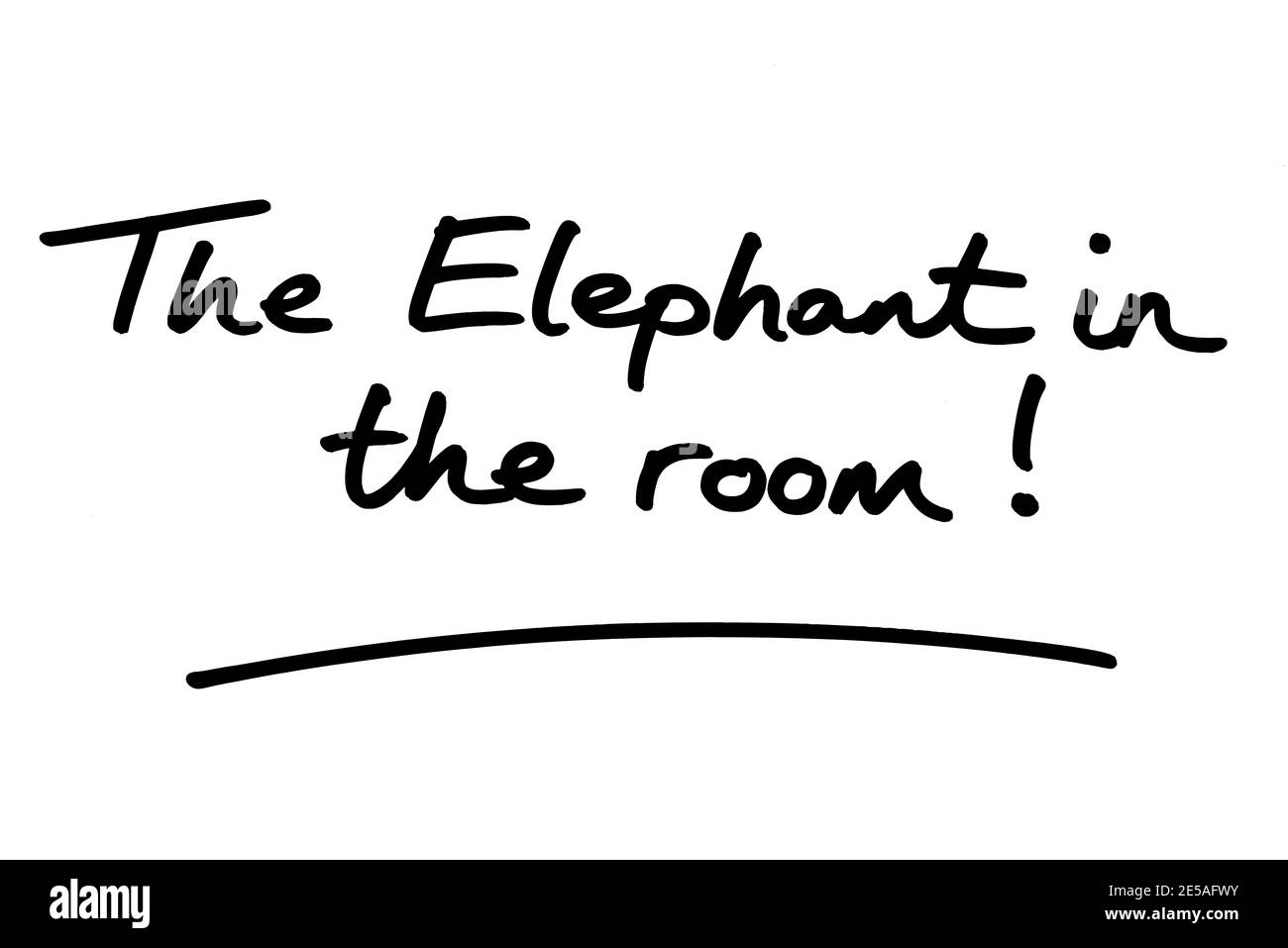 L'éléphant dans la chambre ! manuscrit sur fond blanc. Banque D'Images