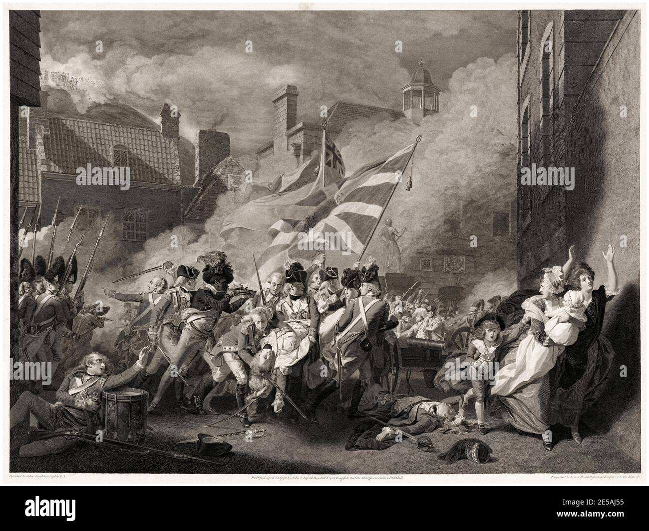 La mort du major Peirson à la bataille de Jersey, 6 janvier 1781, gravure de John Singleton Copley, 1783-1834 Banque D'Images