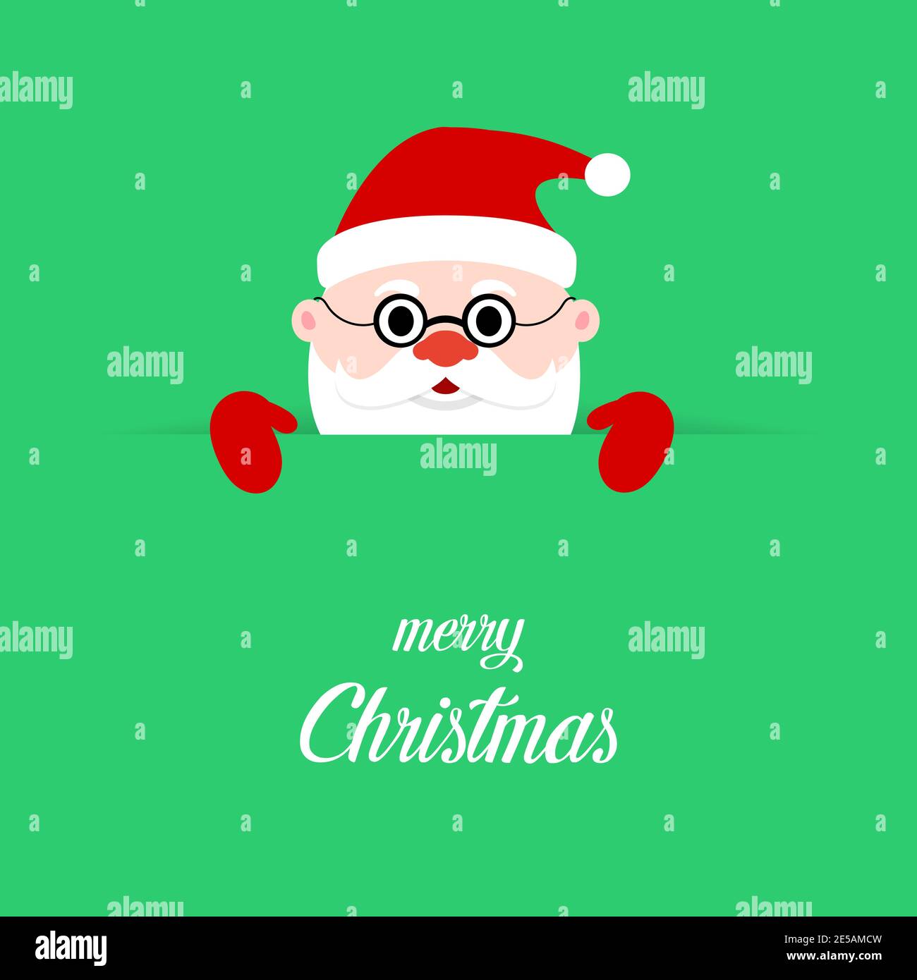 Père Noël sur fond vert. Clause Santa sur la carte de vœux. Modèle de lettrage Joyeux Noël. Eps10 Illustration de Vecteur