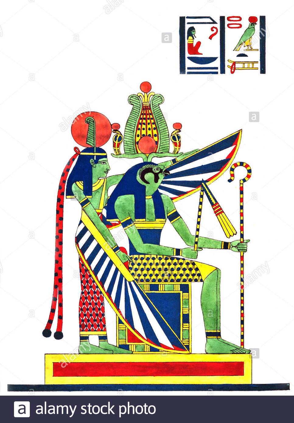 Égypte ancienne, Sun God Ra et sa fille Maat, illustration vintage de 1823 Banque D'Images