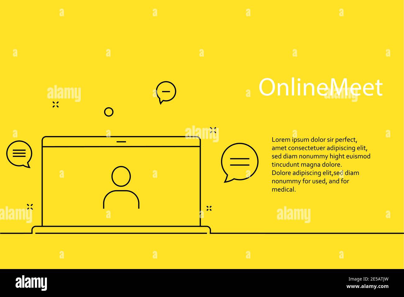 Webinaire en ligne, réunion. Bannière sur fond jaune pour les annonces de webinaires, de réunions Web, de formations en ligne. Illustration de Vecteur