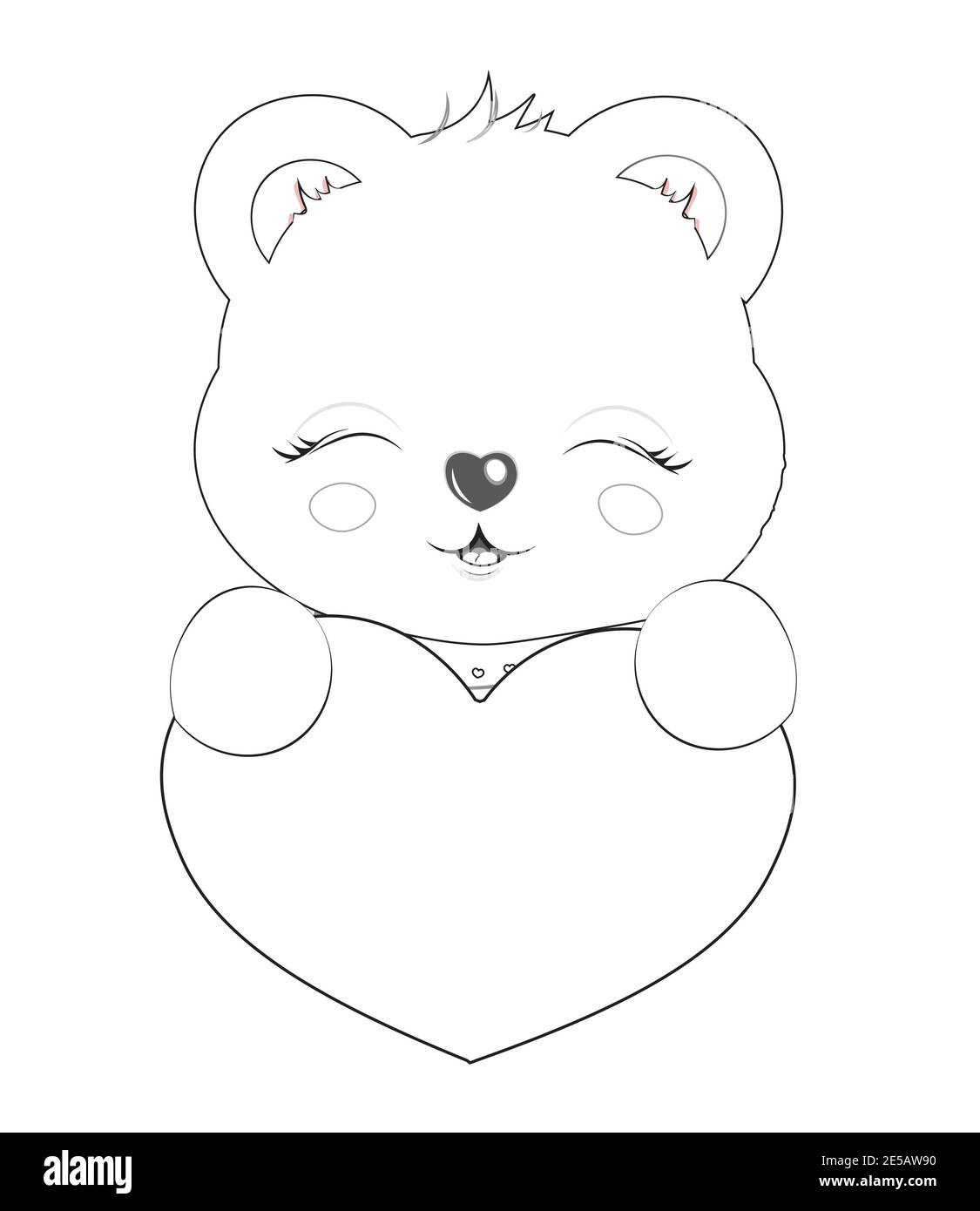 Carte de fête de la Saint-Valentin garçon Teddy ours woth coeur coloriage livre, photo à la main dessin style de dessin animé pour le salutation. Carte postale Illustration de Vecteur