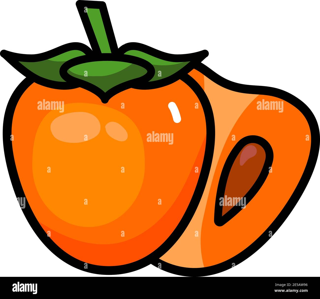 Symbole vectoriel de persimmon juteux coloré. Persimmon frais isolé sur fond blanc. Jus ou logotype de confiture. Illustration de Vecteur