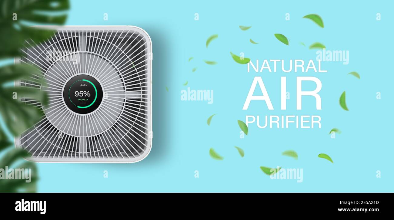 Purificateur d'air sur fond bule avec filtre pour un retrait plus propre Poussières fines PM2,5 Banque D'Images
