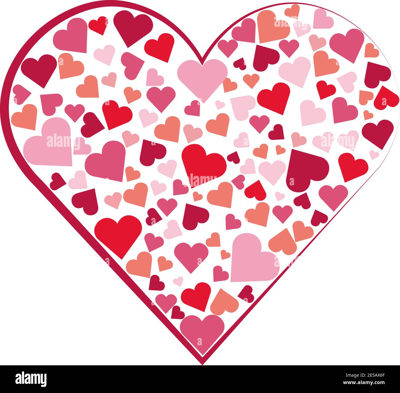 Coeur fait de coeurs rouges et roses de différentes tailles. Carte de ...