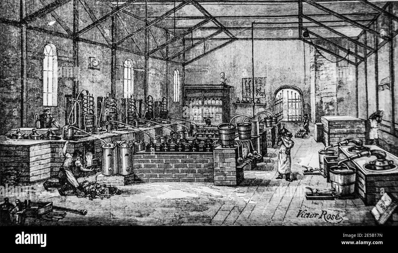 atelier du choral, pharmacie centrale de france genevoix, les grandes usines de turgan , édition hatier 1888 Banque D'Images