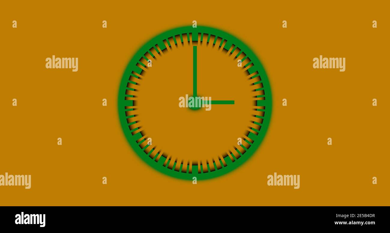 Superbe horloge plate isolée 2D heures sur fond orange. concept du temps. Banque D'Images