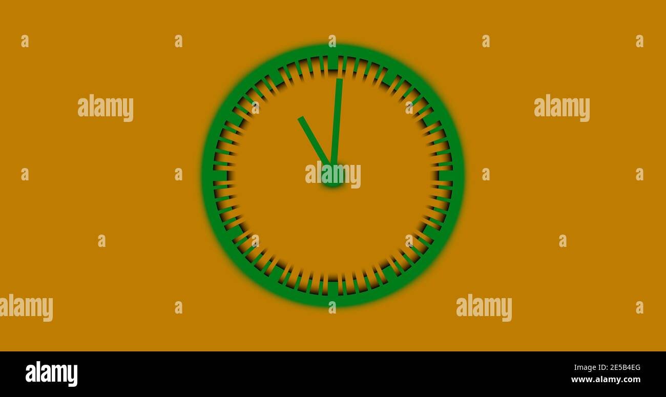 Superbe horloge plate isolée 2D heures sur fond orange. concept du temps. Banque D'Images