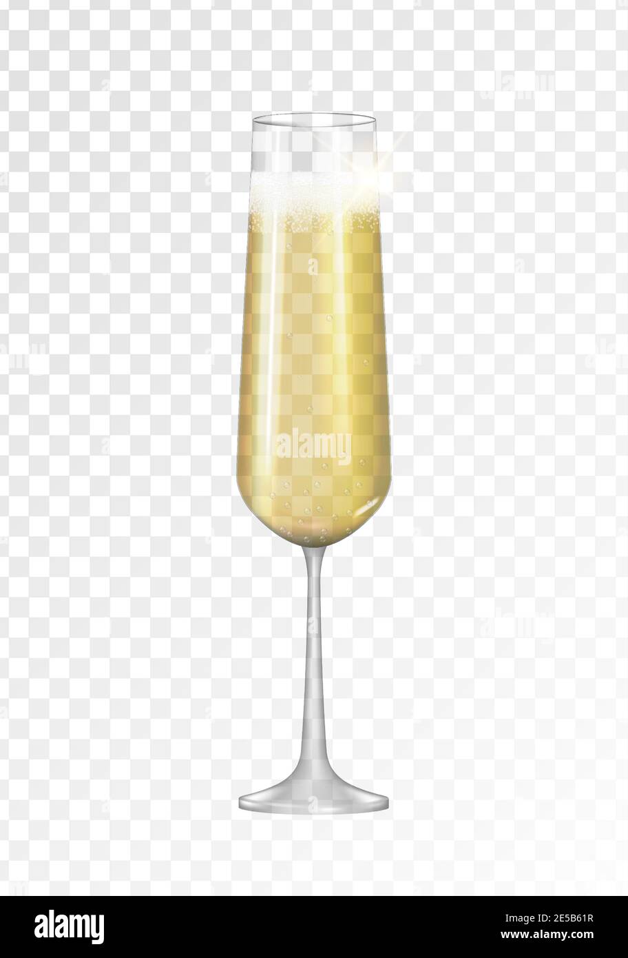 Icône réaliste en verre d'or à champagne 3D isolée sur fond transparent. Illustration vectorielle Illustration de Vecteur