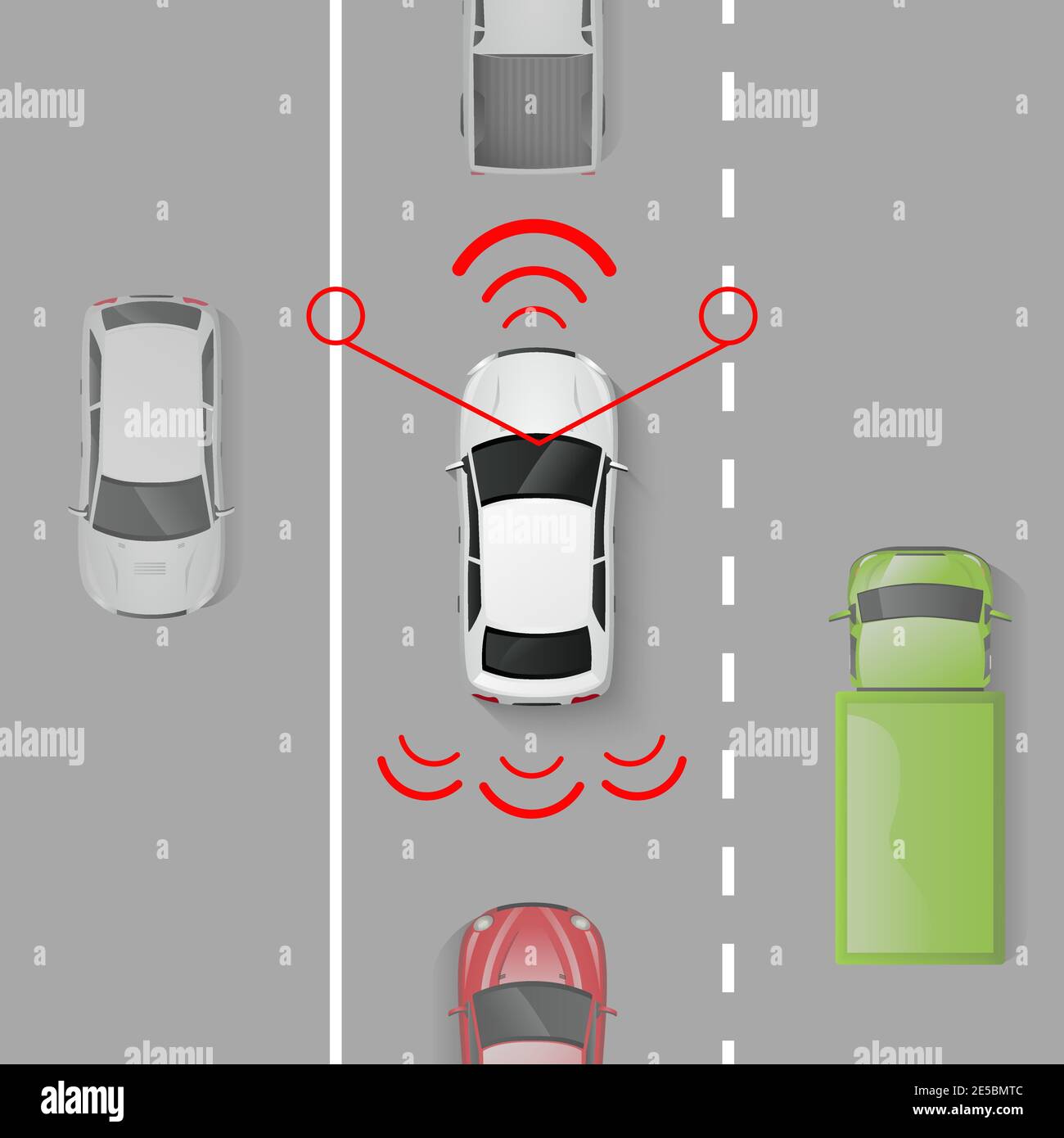 Système de sécurité de la voiture avec vue de dessus en mouvement automatique activé illustration du vecteur de route Illustration de Vecteur