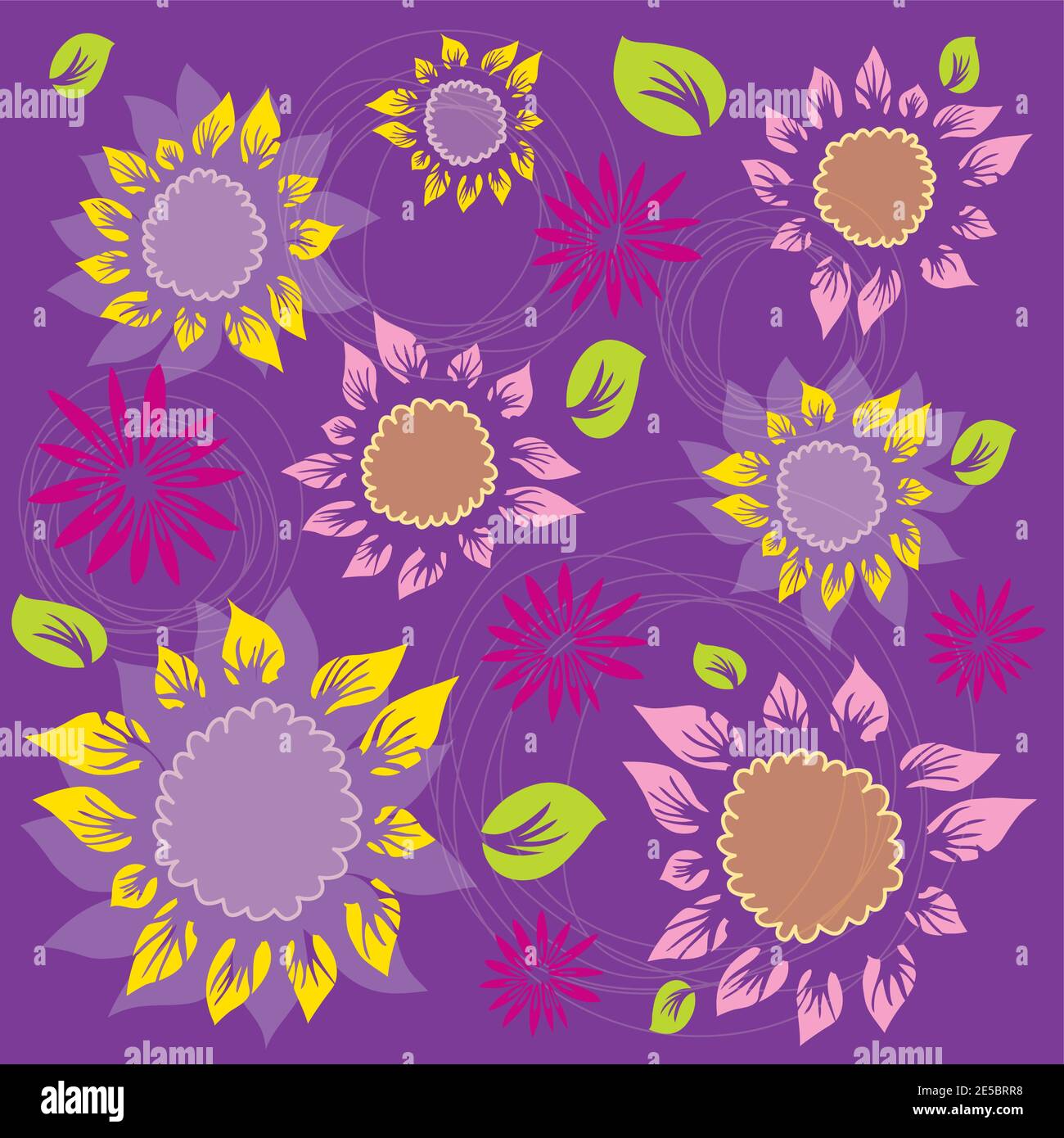 Fleurs et motif de feuillage - tournesol - Illustration colorée Illustration de Vecteur